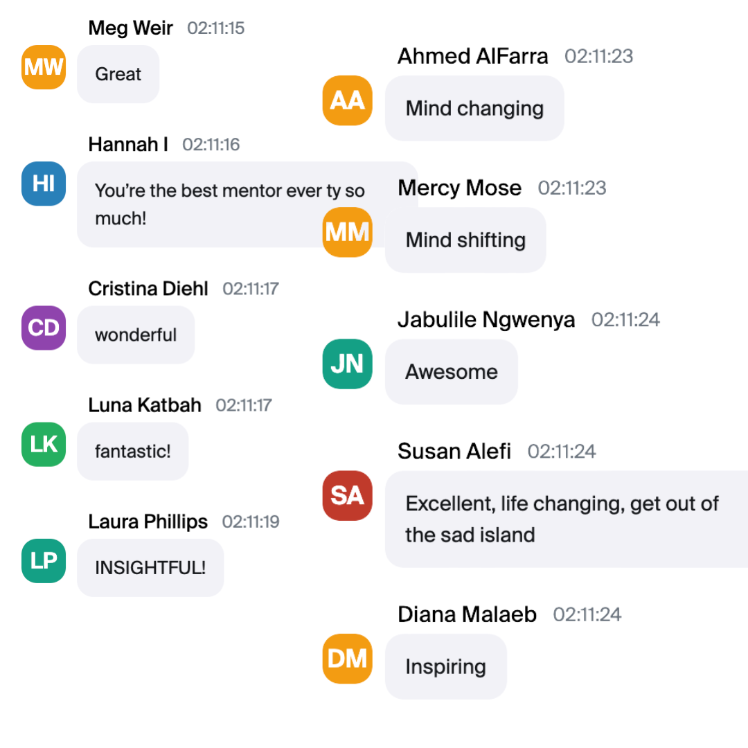 Live chat reactions from attendees